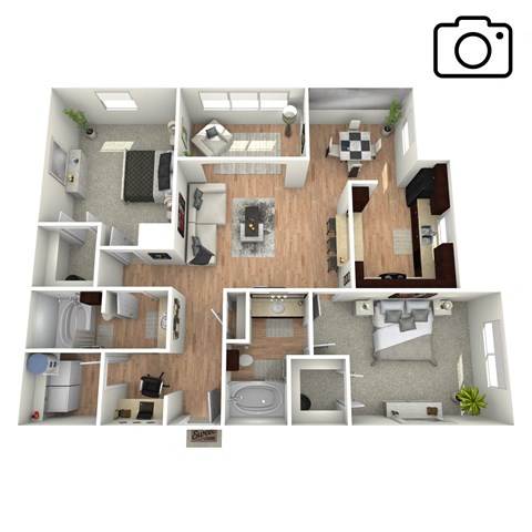 Floor plan for 2 beds, 2 baths, 1249 sqft